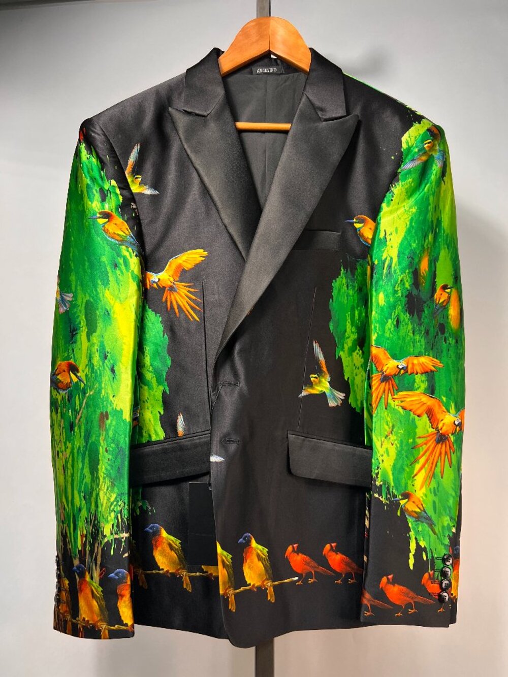 ANGELINO Men's Luxury Hand-Printed Silk Blazer -Prom - Tuxedo SIZE 42 NWT - Picture 2 of 12